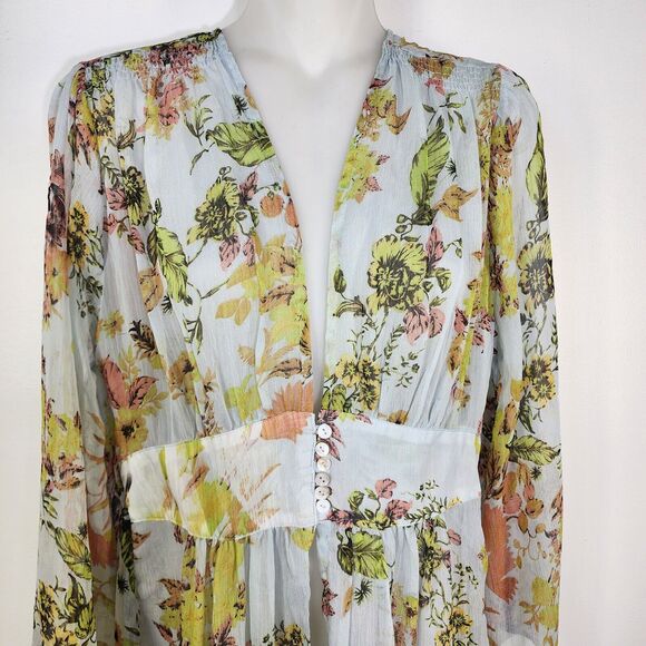 Plush Boutique Cover up Dress Small Floral Front Button Closure Open Front Sheer - Picture 3 of 10